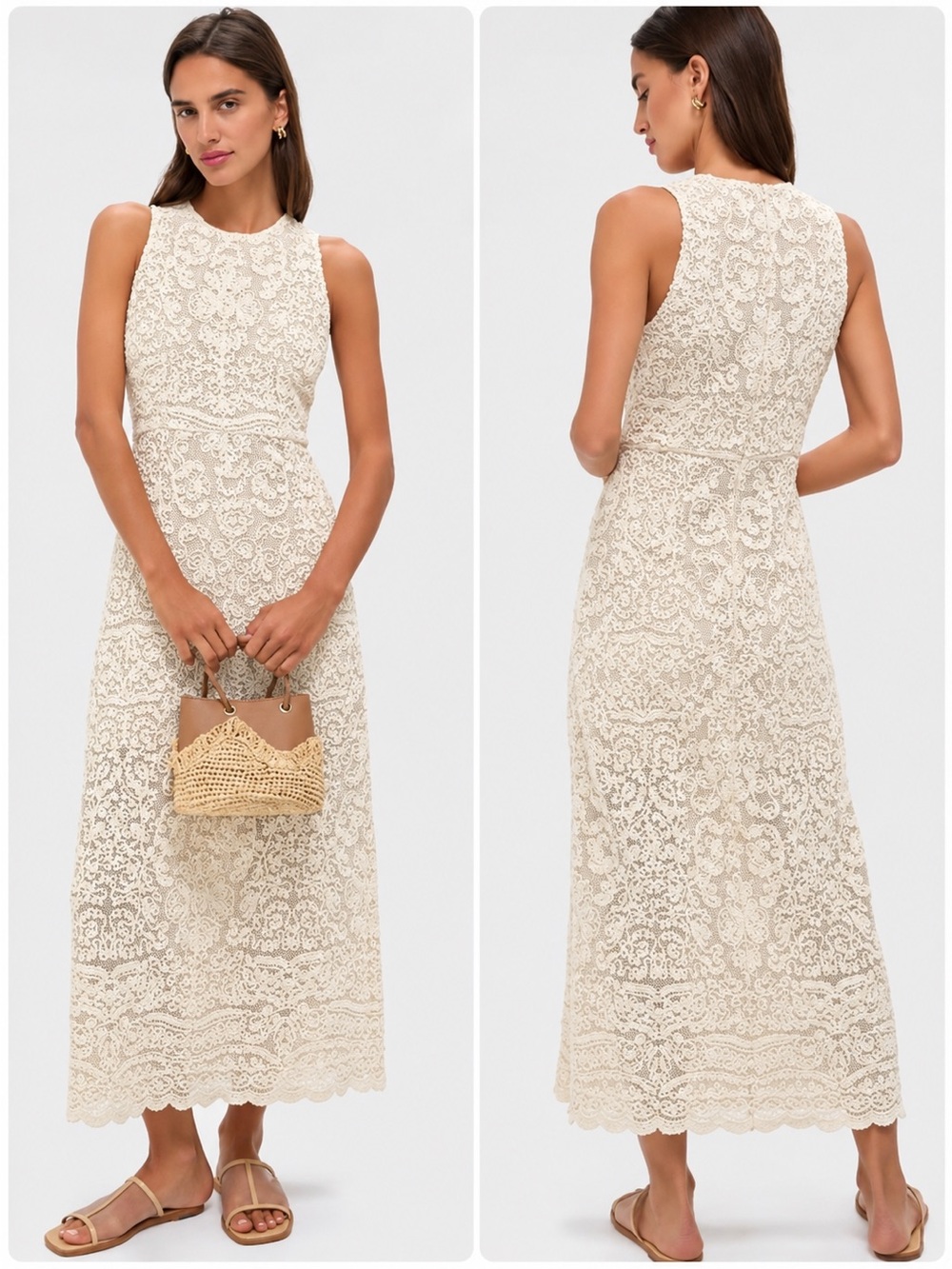 Tuckernuck Leilana Crochet Lace Maxi Dress XS Boho Cottagecore Resort Ivory